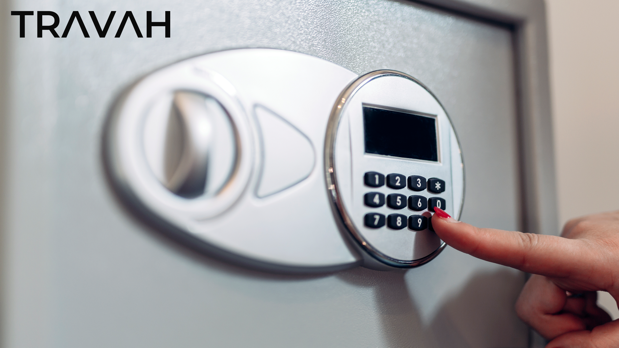 person entering pin into electronic safe