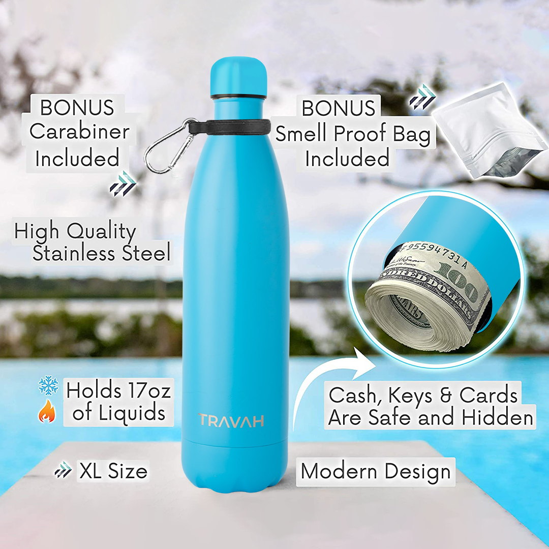 Diversion Safe Water Bottle - Stainless Steel Bottle with Hidden Compartment  for Cards, Keys, Cash, and Valuables - Insulated Bottle for Hot and Cold  Drinks - 18 Ounces 
